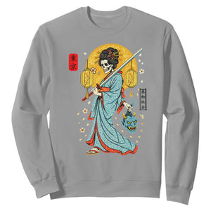 Gothic Samurai Geisha Skeleton Sweatshirt Japanese Kimono And Katana TS12 Sport Gray Print Your Wear
