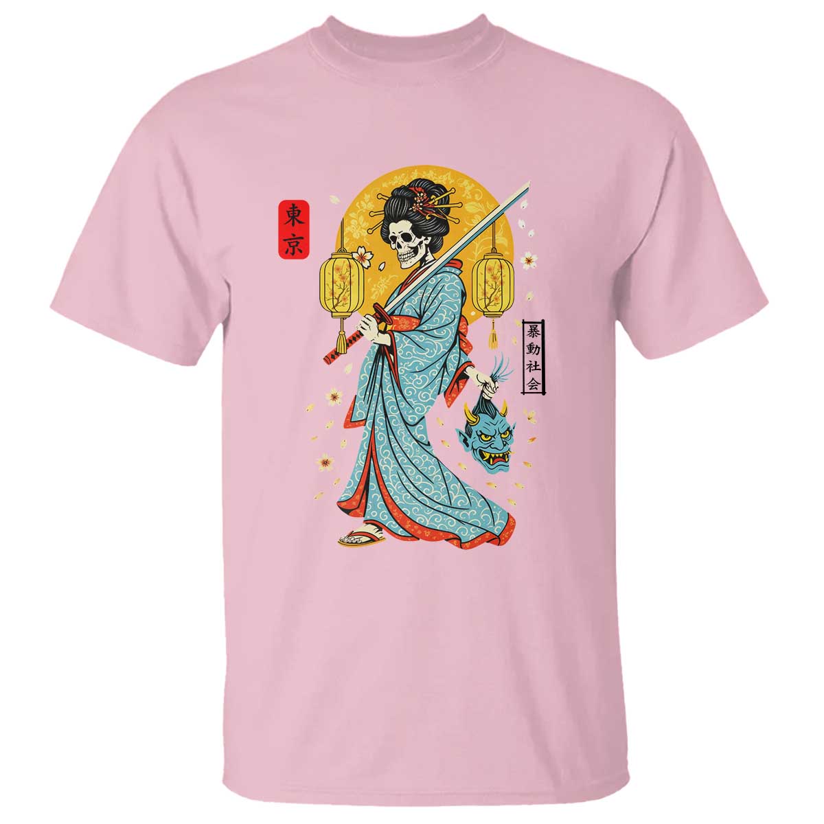 Gothic Samurai Geisha Skeleton T Shirt Japanese Kimono And Katana TS12 Light Pink Print Your Wear