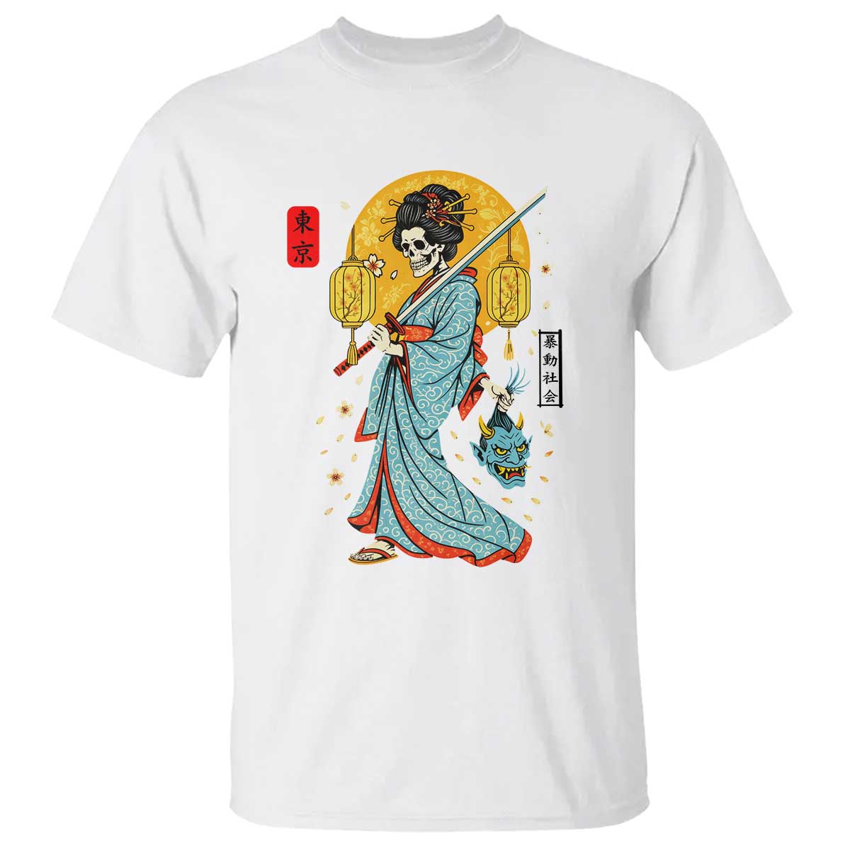 Gothic Samurai Geisha Skeleton T Shirt Japanese Kimono And Katana TS12 White Print Your Wear