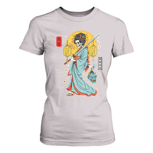 Gothic Samurai Geisha Skeleton T Shirt For Women Japanese Kimono And Katana TS12 Ice Gray Print Your Wear