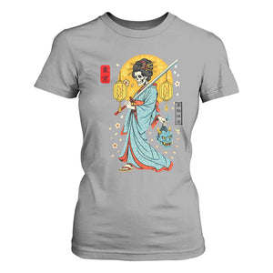 Gothic Samurai Geisha Skeleton T Shirt For Women Japanese Kimono And Katana TS12 Sport Gray Print Your Wear