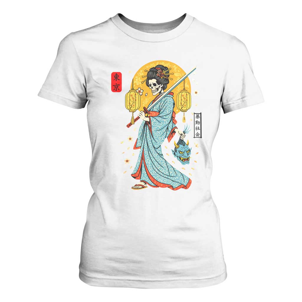 Gothic Samurai Geisha Skeleton T Shirt For Women Japanese Kimono And Katana TS12 White Print Your Wear