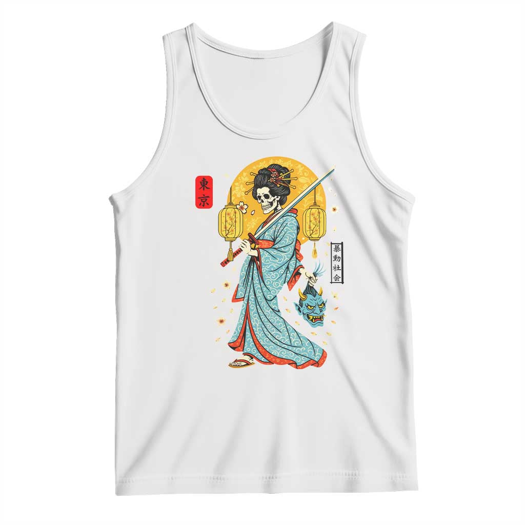 Gothic Samurai Geisha Skeleton Tank Top Japanese Kimono And Katana TS12 White Print Your Wear