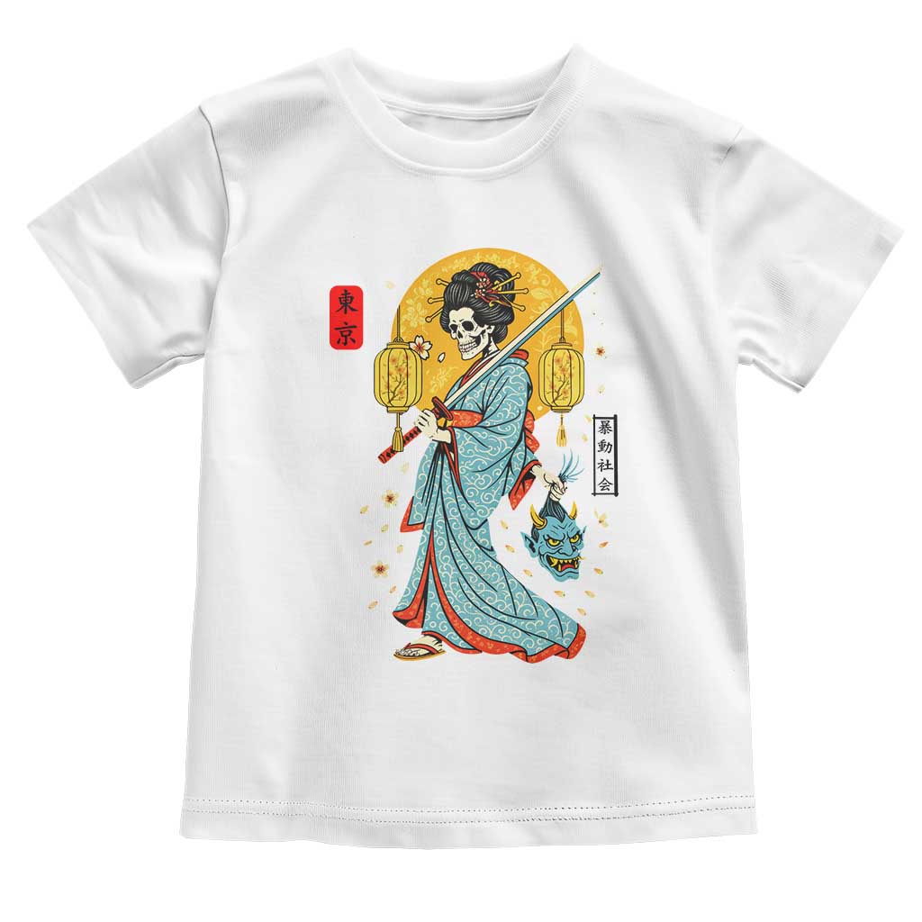Gothic Samurai Geisha Skeleton Toddler T Shirt Japanese Kimono And Katana TS12 White Print Your Wear