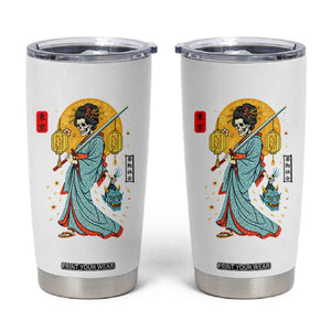 Gothic Samurai Geisha Skeleton Tumbler Cup Japanese Kimono And Katana TS12 White Print Your Wear