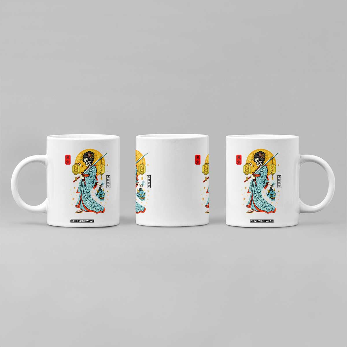Gothic Samurai Geisha Skeleton Coffee Mug Japanese Kimono And Katana TS12 Print Your Wear