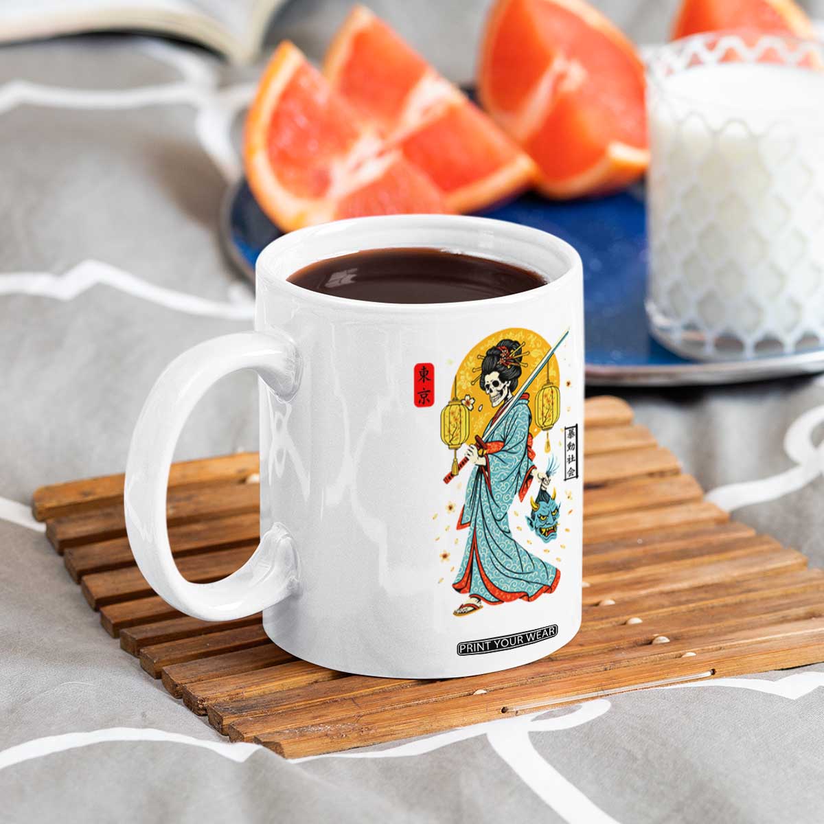 Gothic Samurai Geisha Skeleton Coffee Mug Japanese Kimono And Katana TS12 Print Your Wear
