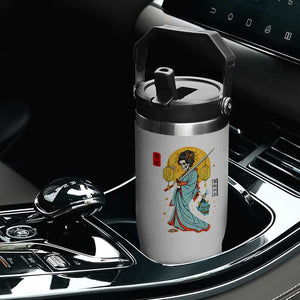Gothic Samurai Geisha Skeleton Flip Straw Tumbler Japanese Kimono And Katana TS12 Print Your Wear