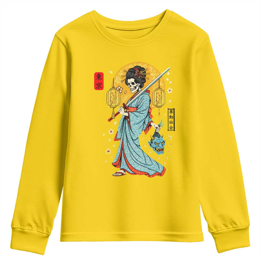 Gothic Samurai Geisha Skeleton Youth Sweatshirt Japanese Kimono And Katana TS12 Daisy Print Your Wear