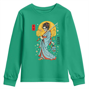 Gothic Samurai Geisha Skeleton Youth Sweatshirt Japanese Kimono And Katana TS12 Irish Green Print Your Wear