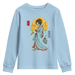 Gothic Samurai Geisha Skeleton Youth Sweatshirt Japanese Kimono And Katana TS12 Light Blue Print Your Wear