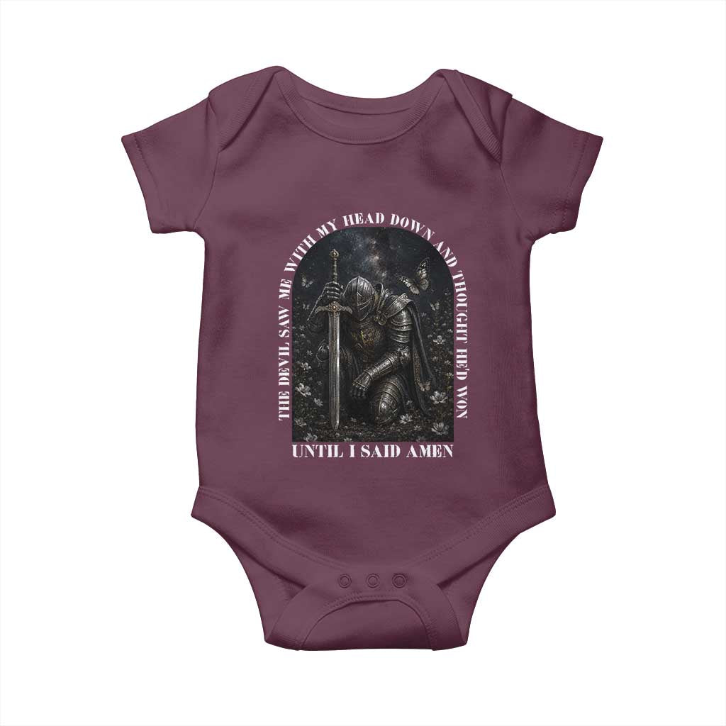 Christian Knight Templar Crusader Baby Onesie The Devil Saw Me With My Head Down And Thought He'd Won TS12 Maroon Print Your Wear