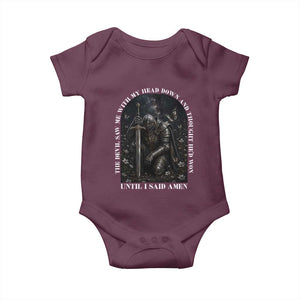 Christian Knight Templar Crusader Baby Onesie The Devil Saw Me With My Head Down And Thought He'd Won TS12 Maroon Print Your Wear