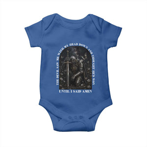 Christian Knight Templar Crusader Baby Onesie The Devil Saw Me With My Head Down And Thought He'd Won TS12 Royal Blue Print Your Wear