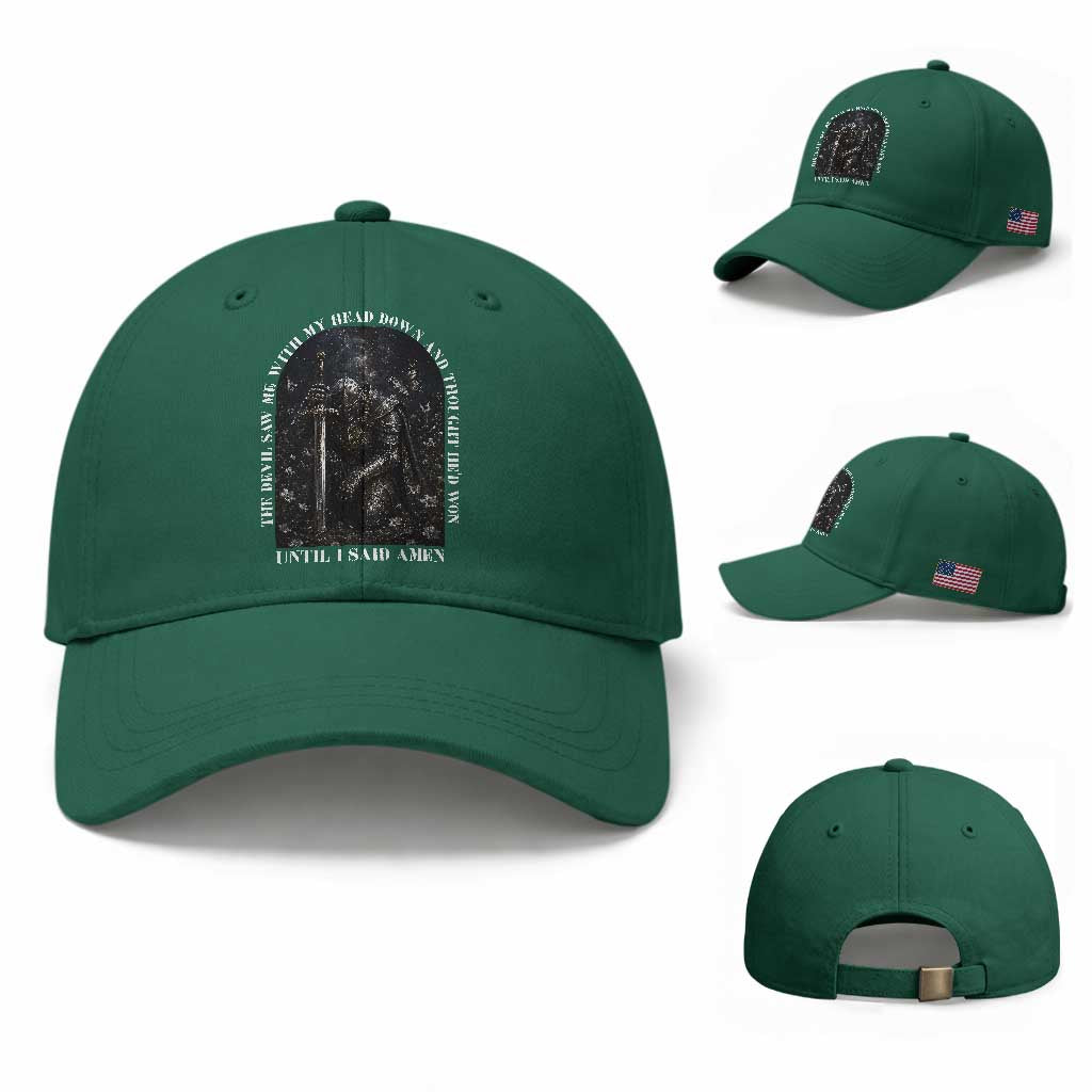 Christian Knight Templar Crusader Baseball Cap The Devil Saw Me With My Head Down And Thought He'd Won TS12 Baseball Cap Universal Fit Irish Green Print Your Wear