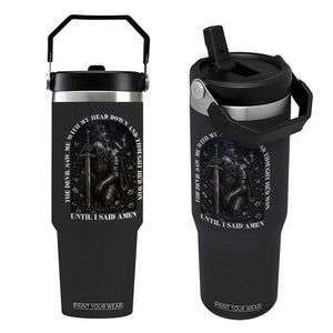 Christian Knight Templar Crusader Flip Straw Tumbler The Devil Saw Me With My Head Down And Thought He'd Won TS12 One Size: 30 oz Black Print Your Wear