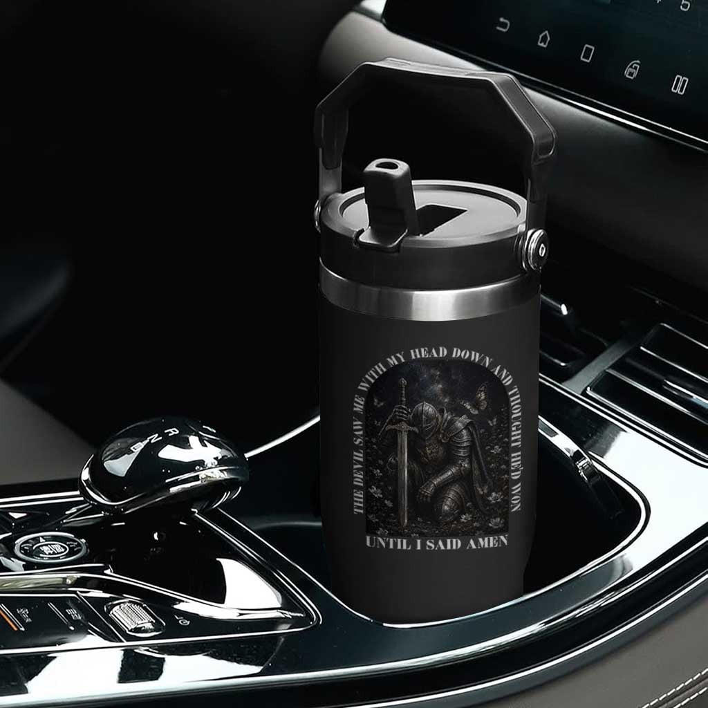 Christian Knight Templar Crusader Flip Straw Tumbler The Devil Saw Me With My Head Down And Thought He'd Won TS12 Print Your Wear