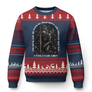 Christian Knight Templar Crusader Ugly Christmas Sweater The Devil Saw Me With My Head Down And Thought He'd Won TS12 Navy Red Print Your Wear
