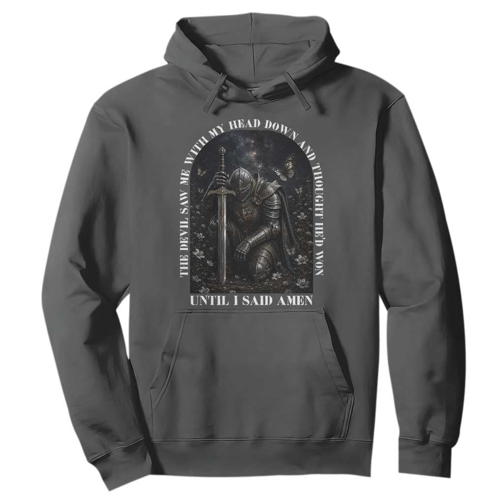 Christian Knight Templar Crusader Hoodie The Devil Saw Me With My Head Down And Thought He'd Won TS12 Dark Heather Print Your Wear