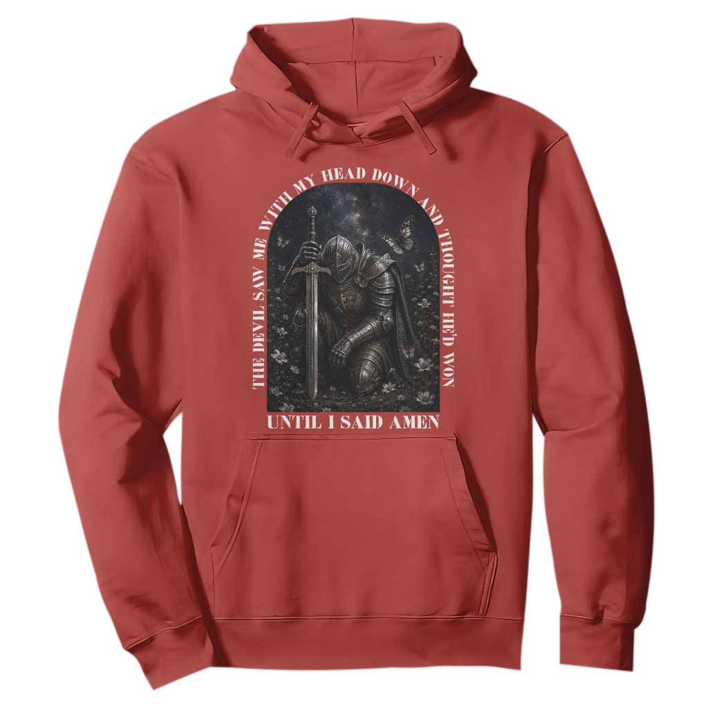 Christian Knight Templar Crusader Hoodie The Devil Saw Me With My Head Down And Thought He'd Won TS12 Red Print Your Wear