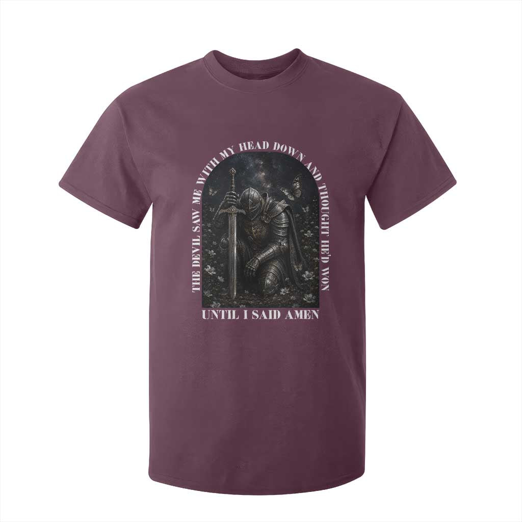 Christian Knight Templar Crusader T Shirt For Kid The Devil Saw Me With My Head Down And Thought He'd Won TS12 Maroon Print Your Wear