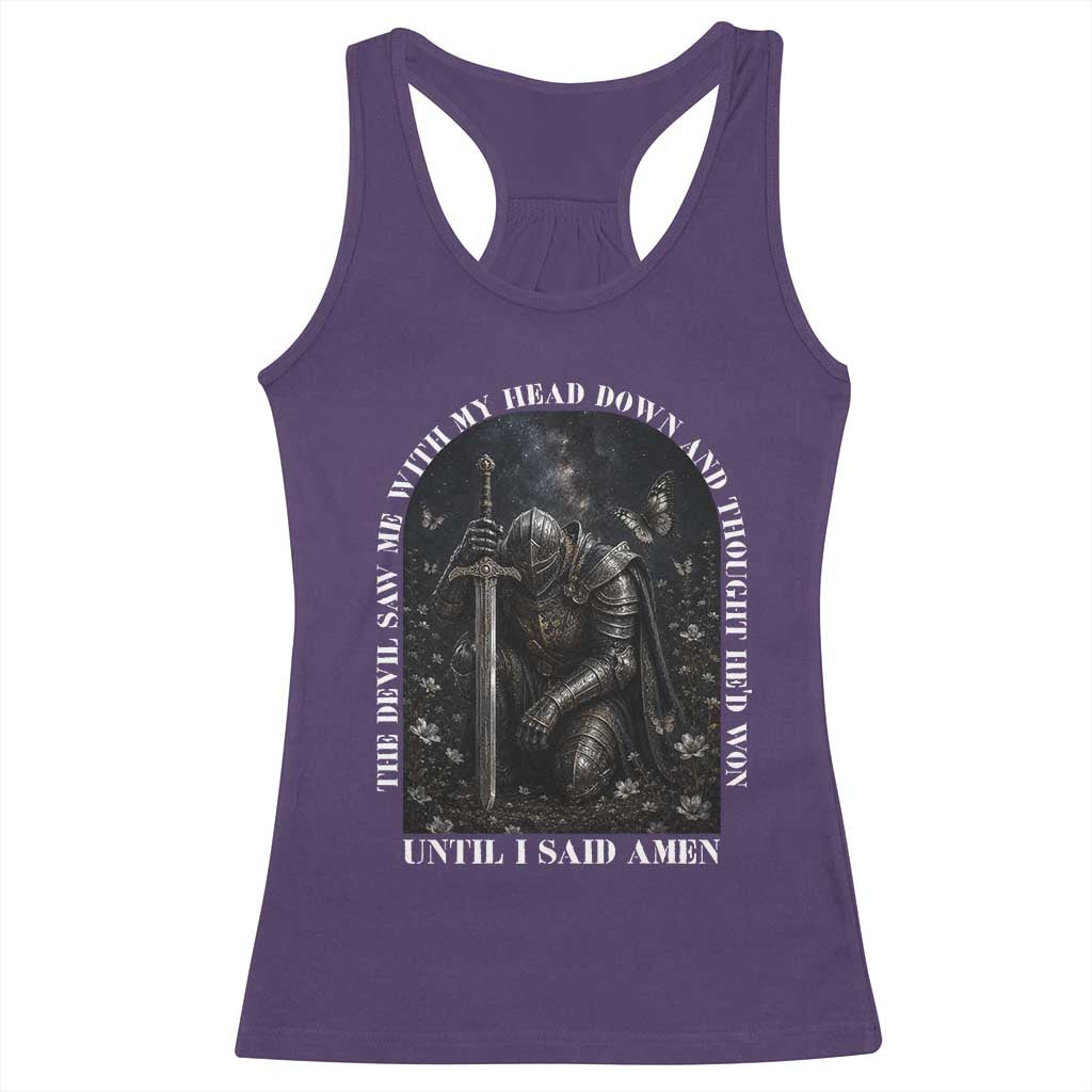 Christian Knight Templar Crusader Racerback Tank Top The Devil Saw Me With My Head Down And Thought He'd Won TS12 Purple Print Your Wear