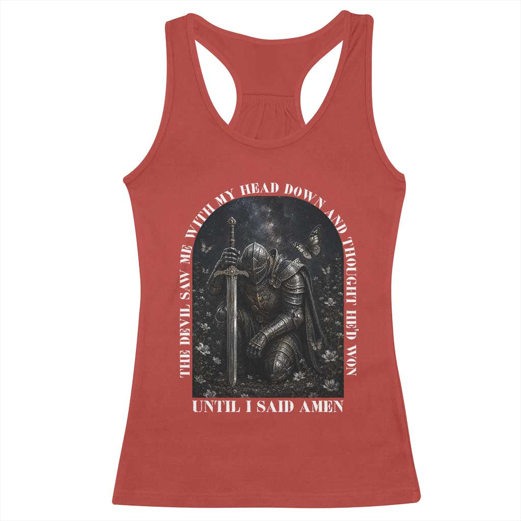 Christian Knight Templar Crusader Racerback Tank Top The Devil Saw Me With My Head Down And Thought He'd Won TS12 Red Print Your Wear