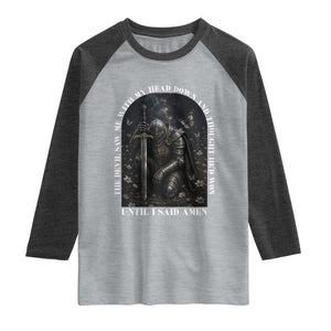 Christian Knight Templar Crusader Raglan Shirt The Devil Saw Me With My Head Down And Thought He'd Won TS12 Heather Gray Heather Charcoal Print Your Wear