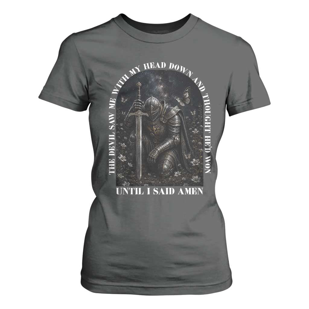Christian Knight Templar Crusader T Shirt For Women The Devil Saw Me With My Head Down And Thought He'd Won TS12 Dark Heather Print Your Wear