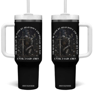 Christian Knight Templar Crusader Tumbler With Handle The Devil Saw Me With My Head Down And Thought He'd Won TS12 One Size: 40 oz Black Print Your Wear