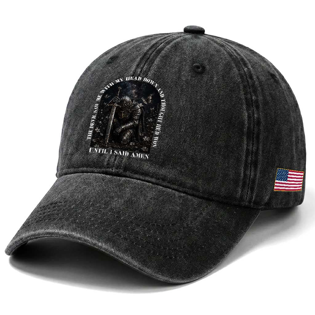Christian Knight Templar Crusader Washed Cotton Baseball Cap The Devil Saw Me With My Head Down And Thought He'd Won TS12 Print Your Wear