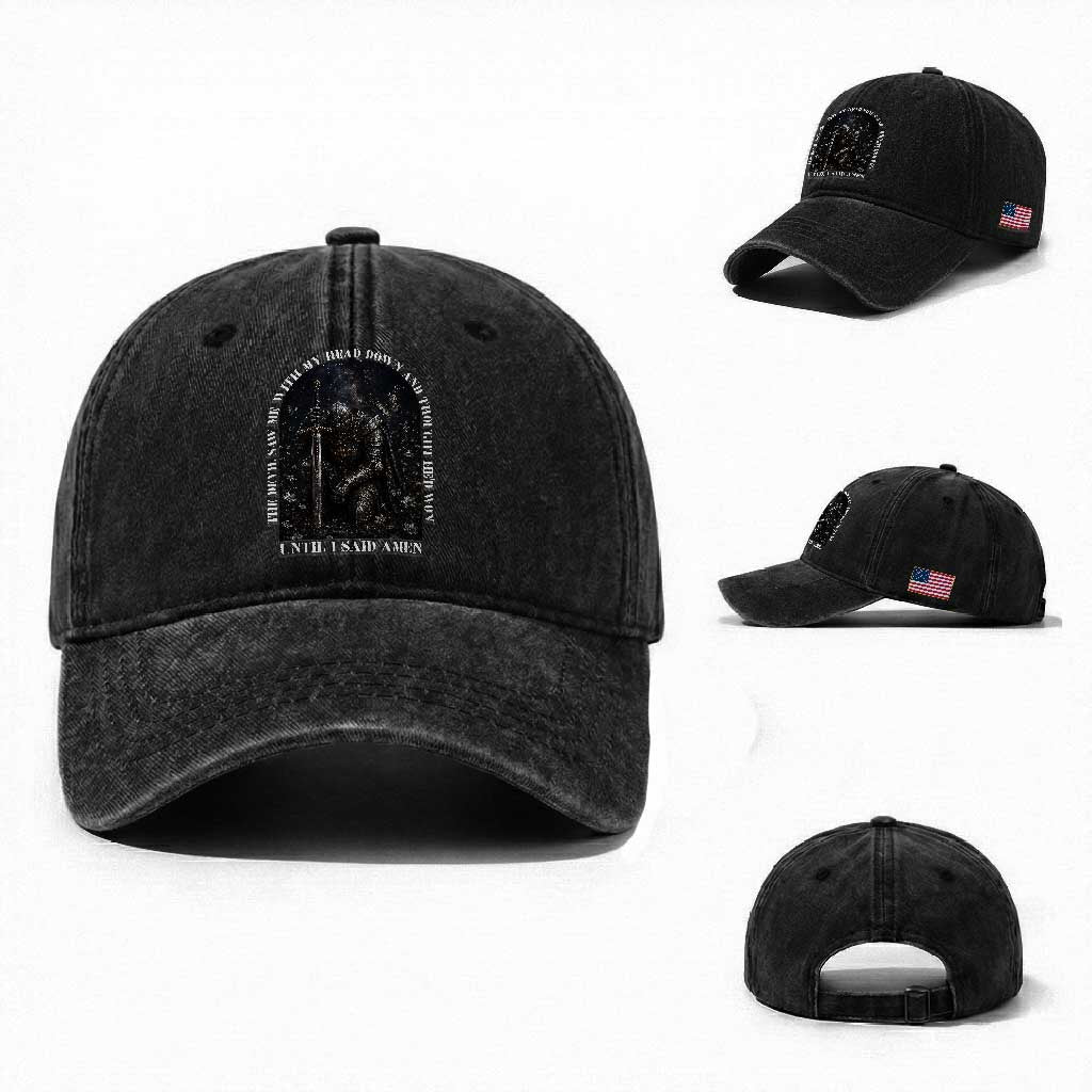 Christian Knight Templar Crusader Washed Cotton Baseball Cap The Devil Saw Me With My Head Down And Thought He'd Won TS12 Washed Cap Universal Fit Black Print Your Wear