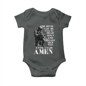 Military Christian Warrior Baby Onesie The Devil Saw Me With My Head Down And Thought He'd Won TS12 Dark Heather Print Your Wear