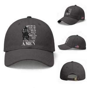 Military Christian Warrior Baseball Cap The Devil Saw Me With My Head Down And Thought He'd Won TS12 Baseball Cap Universal Fit Dark Gray Print Your Wear