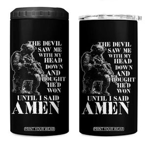 Military Christian Warrior 4 in 1 Can Cooler Tumbler The Devil Saw Me With My Head Down And Thought He'd Won TS12 One Size: 16 oz Black Print Your Wear
