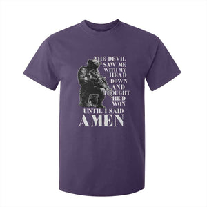 Military Christian Warrior T Shirt For Kid The Devil Saw Me With My Head Down And Thought He'd Won TS12 Purple Print Your Wear
