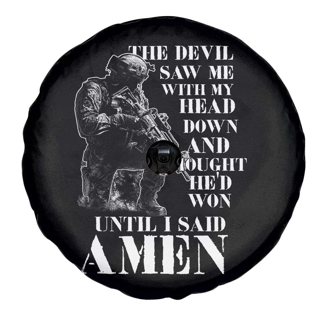 Military Christian Warrior Spare Tire Cover The Devil Saw Me With My Head Down And Thought He'd Won TS12 Print Your Wear