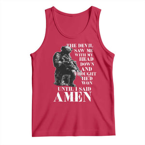 Military Christian Warrior Tank Top The Devil Saw Me With My Head Down And Thought He'd Won TS12 Red Print Your Wear