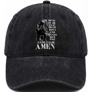 Military Christian Warrior Washed Cotton Baseball Cap The Devil Saw Me With My Head Down And Thought He'd Won TS12 Print Your Wear