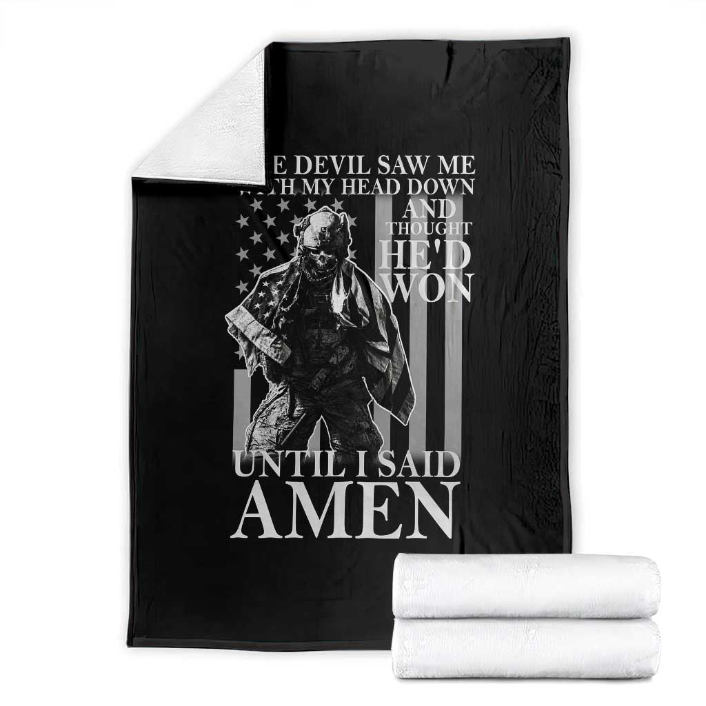 Military Soldier Skull Christian Faith Throw Blanket The Devil Saw Me With My Head Down And Thought He'd Won