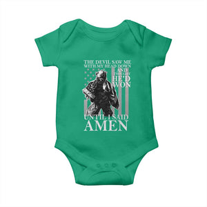 Military Soldier Skull Christian Faith Baby Onesie The Devil Saw Me With My Head Down And Thought He'd Won