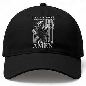 Military Soldier Skull Christian Faith Baseball Cap The Devil Saw Me With My Head Down And Thought He'd Won