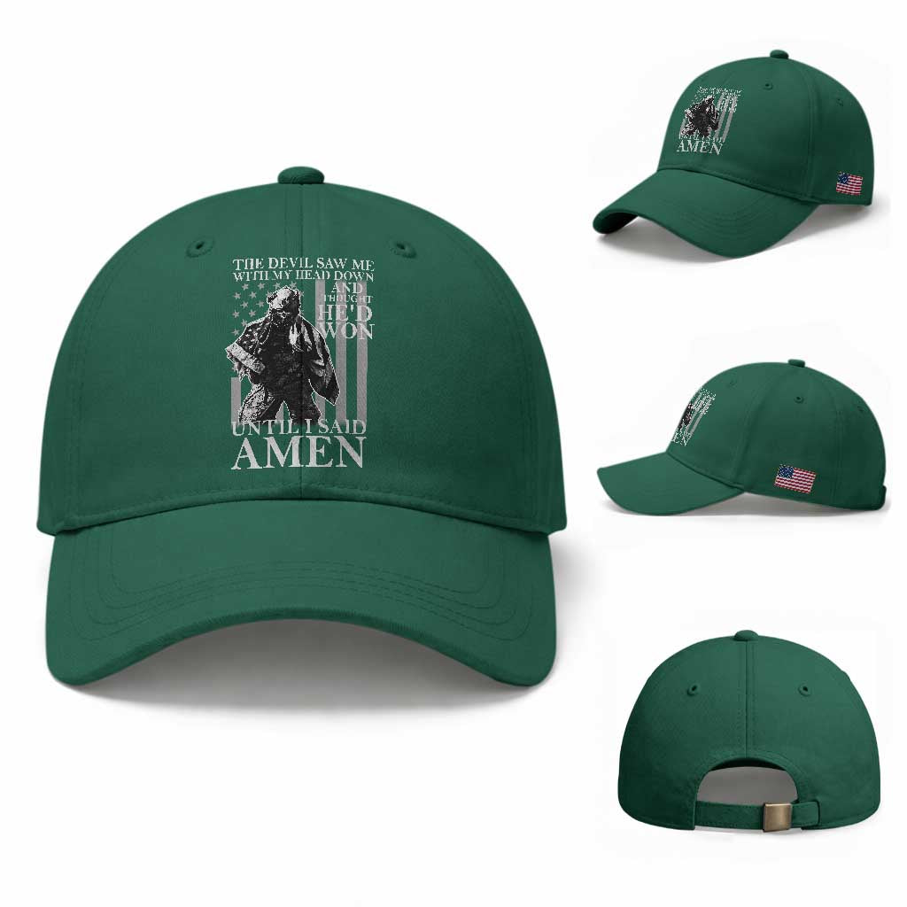 Military Soldier Skull Christian Faith Baseball Cap The Devil Saw Me With My Head Down And Thought He'd Won