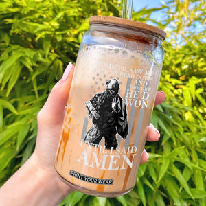 Military Soldier Skull Christian Faith Glass Can The Devil Saw Me With My Head Down And Thought He'd Won