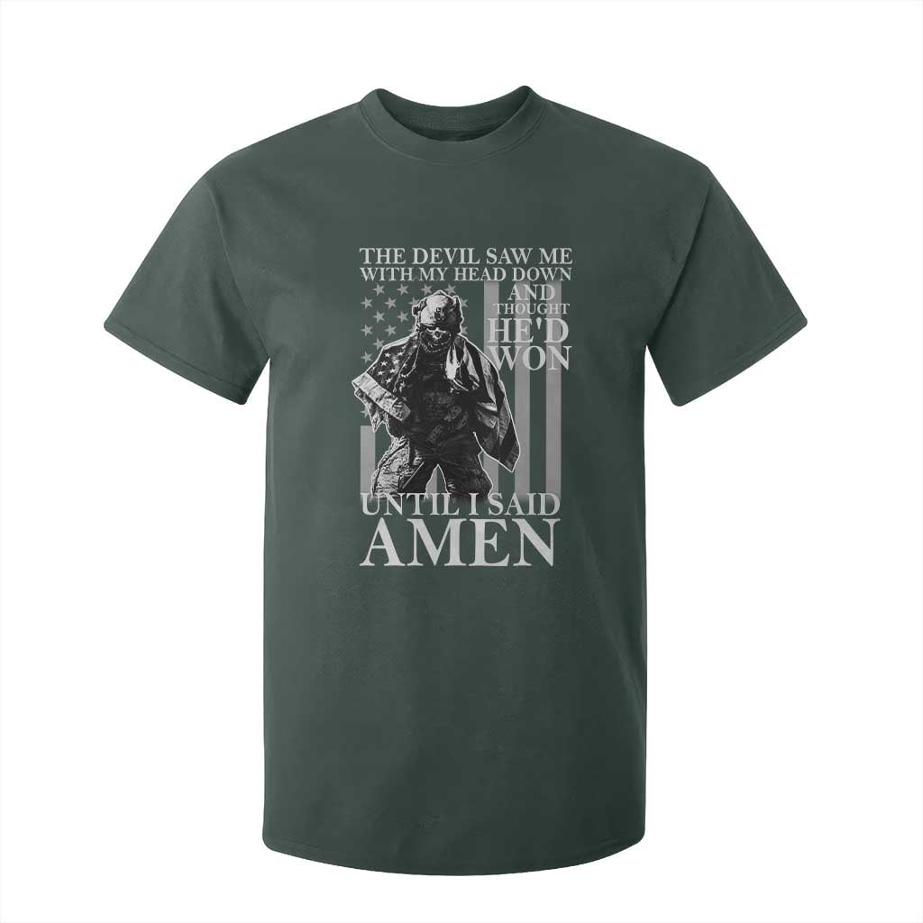 Military Soldier Skull Christian Faith T Shirt For Kid The Devil Saw Me With My Head Down And Thought He'd Won