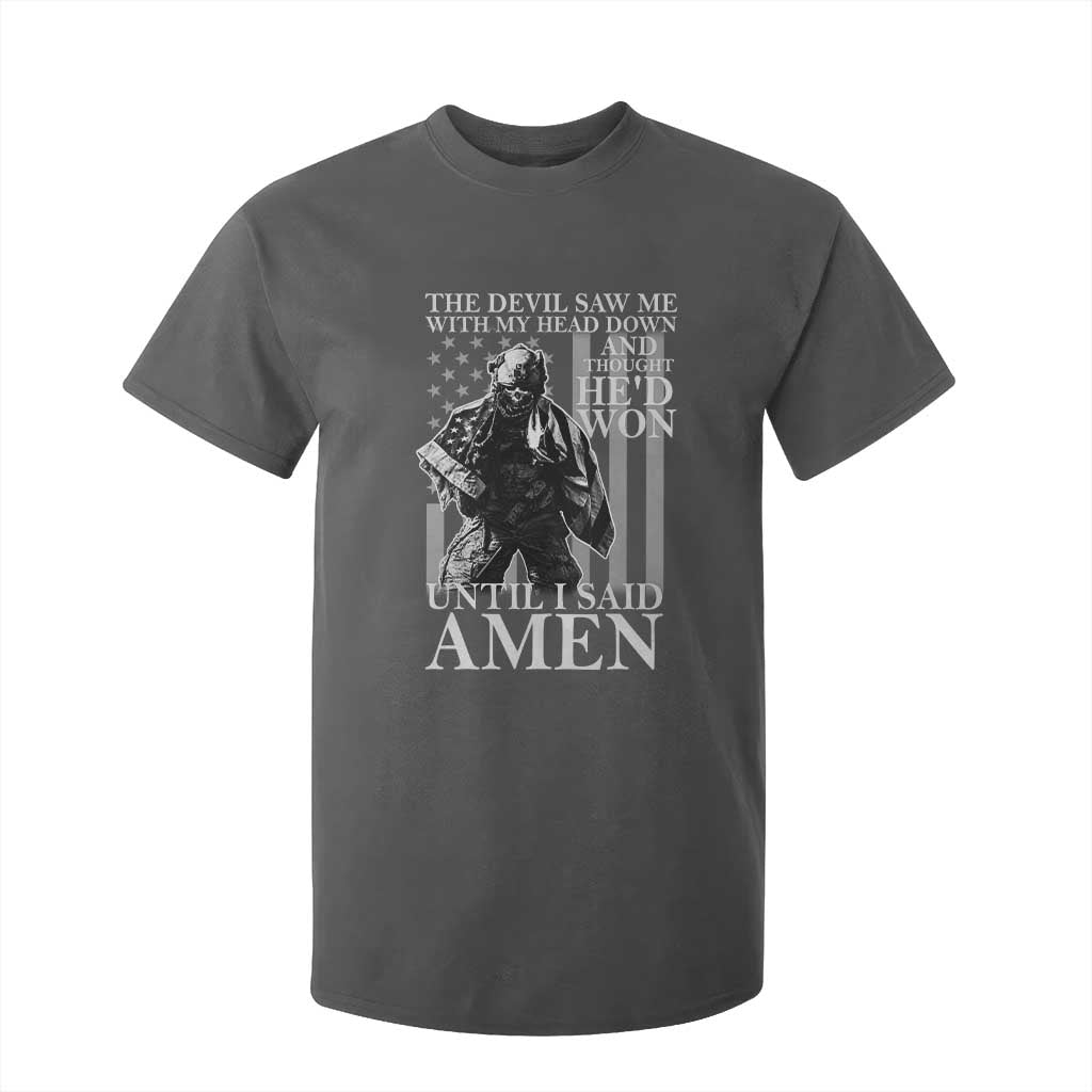 Military Soldier Skull Christian Faith T Shirt For Kid The Devil Saw Me With My Head Down And Thought He'd Won