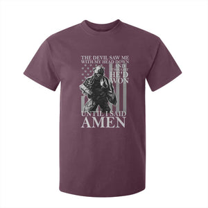 Military Soldier Skull Christian Faith T Shirt For Kid The Devil Saw Me With My Head Down And Thought He'd Won
