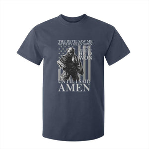 Military Soldier Skull Christian Faith T Shirt For Kid The Devil Saw Me With My Head Down And Thought He'd Won