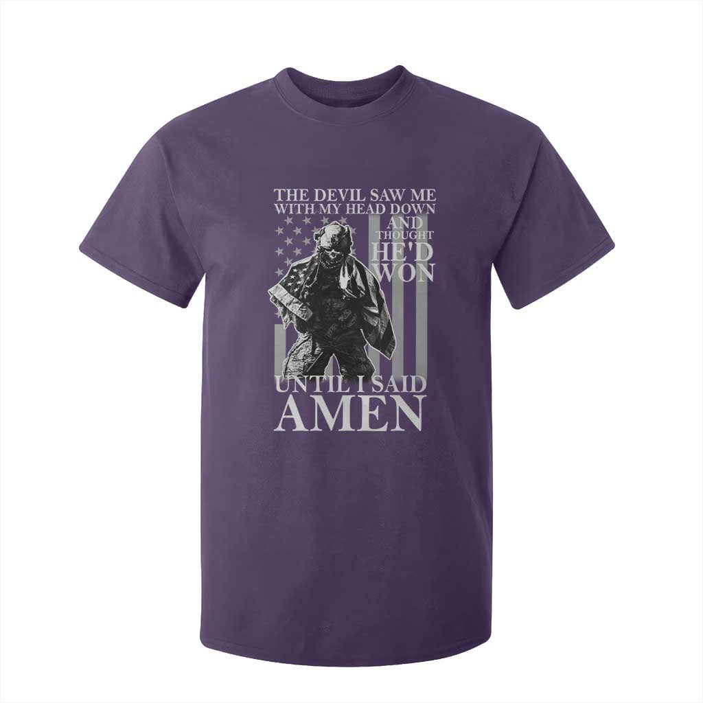 Military Soldier Skull Christian Faith T Shirt For Kid The Devil Saw Me With My Head Down And Thought He'd Won