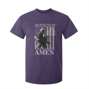 Military Soldier Skull Christian Faith T Shirt For Kid The Devil Saw Me With My Head Down And Thought He'd Won